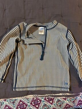 Navy & White Stripe Zip-Neck KidsSwim Top 2T